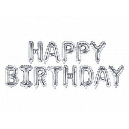 Folinis balionas "Happy Birthday" sidabrinis 340&35cm